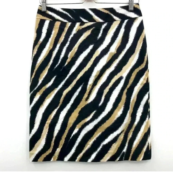 TALBOTS PENCIL SKIRT ANIMAL ZEBRA PRINT TAN $  BROWN TRENDY MIDI  SIZE 14 petite - Picture 1 of 11